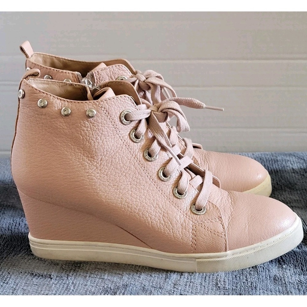 Linea‎ Paolo Sneakers Women Hidden Wedge Pink Blush Suede Size 7M Blingy